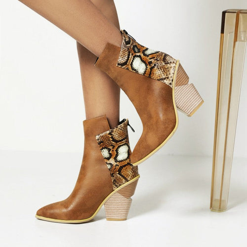 Coffee Rain Boots : With Snake Print High Heel